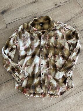 Billabong Plaid Flannel Shirt in Brown and Pink Accents